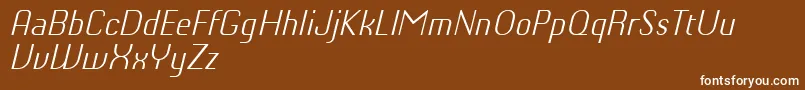 ChiqReducedLightitalic-Schriftart – Weiße Schriften auf braunem Hintergrund