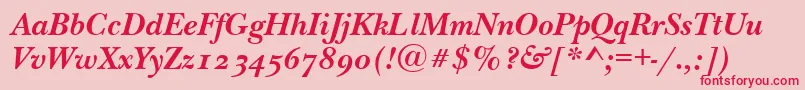 フォントNewbaskervilleodttBolditalic – ピンクの背景に赤い文字
