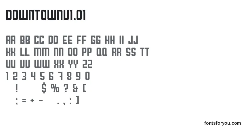 Czcionka DowntownV1.01 – alfabet, cyfry, specjalne znaki
