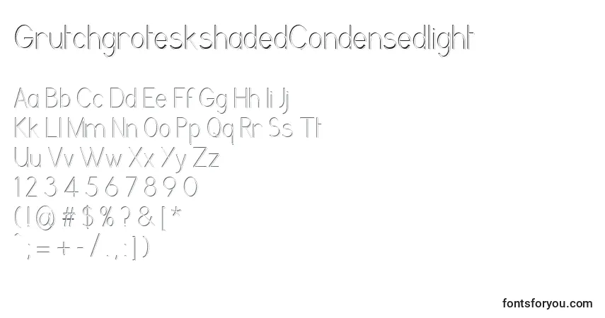 A fonte GrutchgroteskshadedCondensedlight – alfabeto, números, caracteres especiais