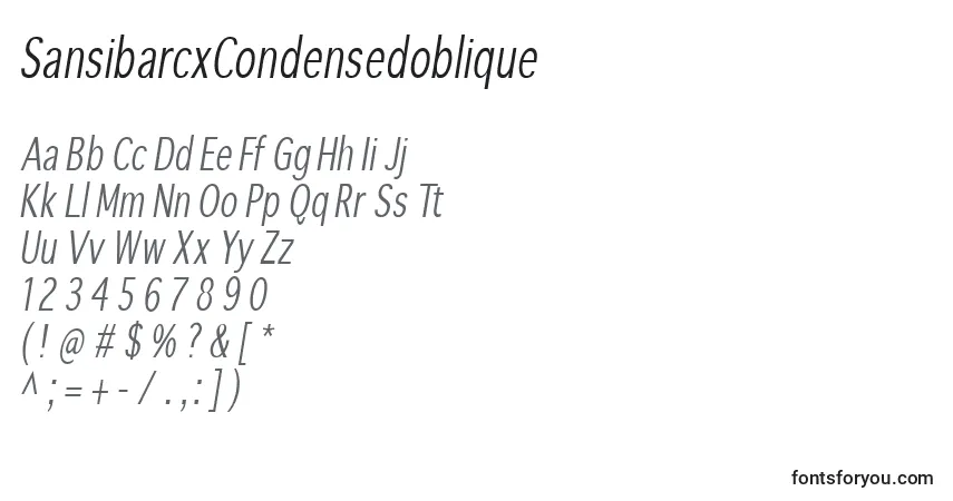 SansibarcxCondensedobliqueフォント–アルファベット、数字、特殊文字