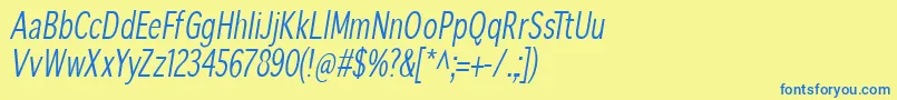 フォントSansibarcxCondensedoblique – 青い文字が黄色の背景にあります。