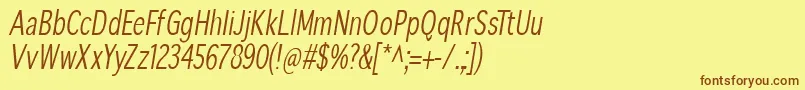 フォントSansibarcxCondensedoblique – 茶色の文字が黄色の背景にあります。