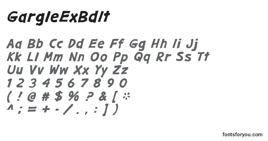 Шрифт GargleExBdIt – алфавит, цифры, специальные символы