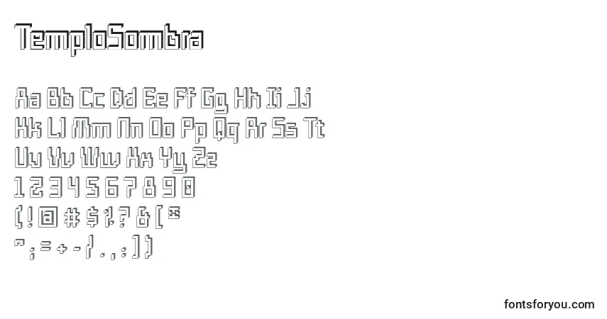 A fonte TemploSombra – alfabeto, números, caracteres especiais