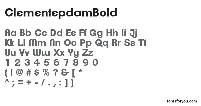 A fonte ClementepdamBold – alfabeto, números, caracteres especiais