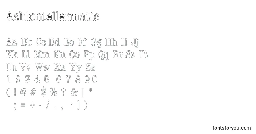Schriftart Ashtontellermatic – Alphabet, Zahlen, spezielle Symbole
