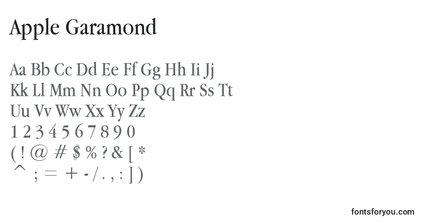 Schriftart Apple Garamond – Alphabet, Zahlen, spezielle Symbole