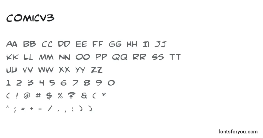 Czcionka Comicv3 – alfabet, cyfry, specjalne znaki