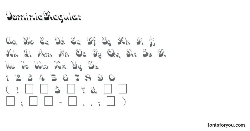 Czcionka DominicRegular – alfabet, cyfry, specjalne znaki