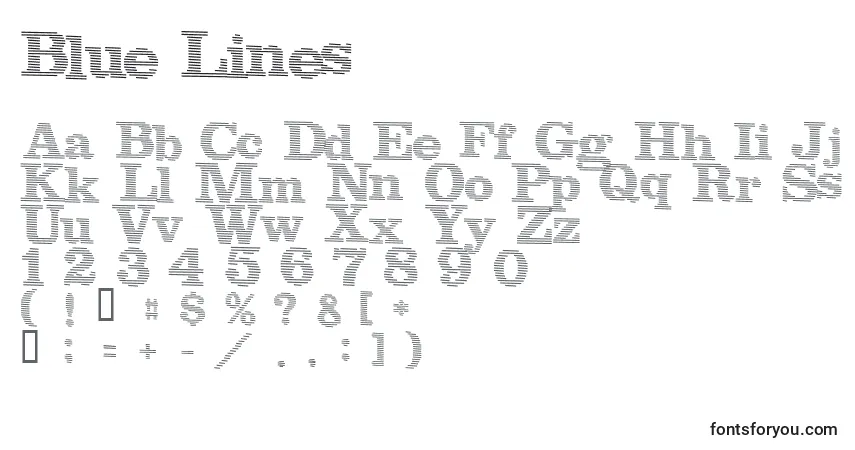 A fonte Blue Lines – alfabeto, números, caracteres especiais