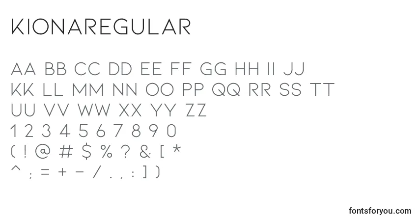 Schriftart KionaRegular – Alphabet, Zahlen, spezielle Symbole