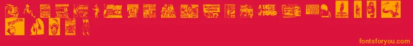 BMovieDings-Schriftart – Orangefarbene Schriften auf rotem Hintergrund