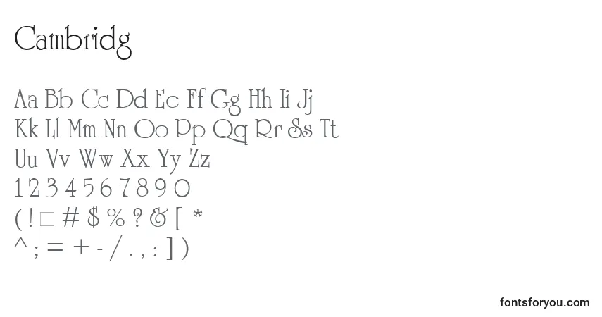 characters of cambridg font, letter of cambridg font, alphabet of  cambridg font