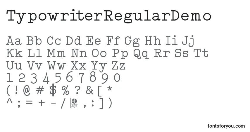 characters of typowriterregulardemo font, letter of typowriterregulardemo font, alphabet of  typowriterregulardemo font