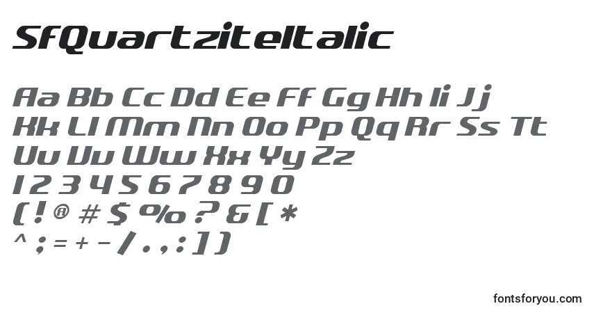 A fonte SfQuartziteItalic – alfabeto, números, caracteres especiais