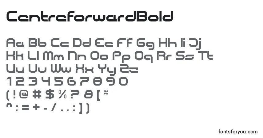A fonte CentreforwardBold – alfabeto, números, caracteres especiais