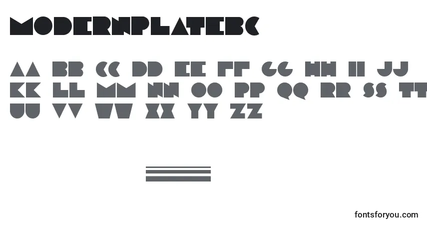 ModernplateBc-fontti – aakkoset, numerot, erikoismerkit