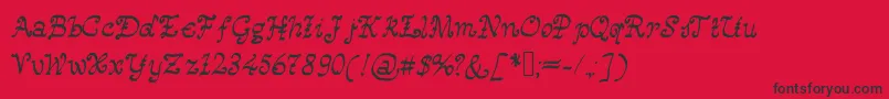 Fonte Happymonksmedievallookingscript – fontes pretas em um fundo vermelho