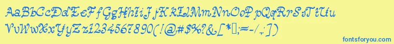 Happymonksmedievallookingscript Font – Blue Fonts on Yellow Background