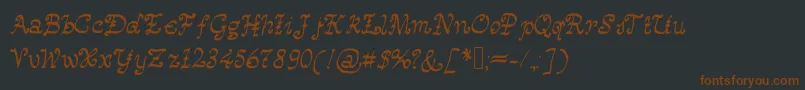 Happymonksmedievallookingscript-Schriftart – Braune Schriften auf schwarzem Hintergrund