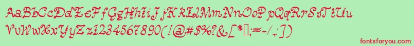 Happymonksmedievallookingscript Font – Red Fonts on Green Background