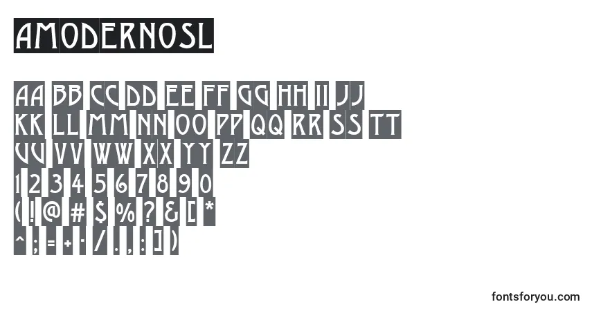 A fonte AModernosl – alfabeto, números, caracteres especiais