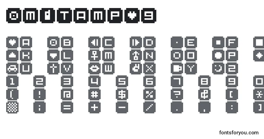 A fonte BmStampA9 – alfabeto, números, caracteres especiais