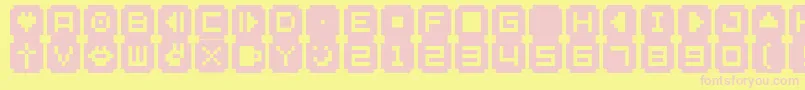 BmStampA9-fontti – vaaleanpunaiset fontit keltaisella taustalla