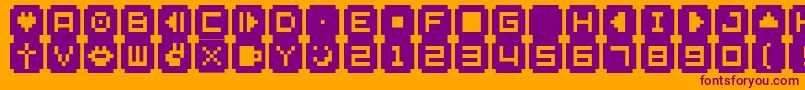 BmStampA9-fontti – violetit fontit oranssilla taustalla