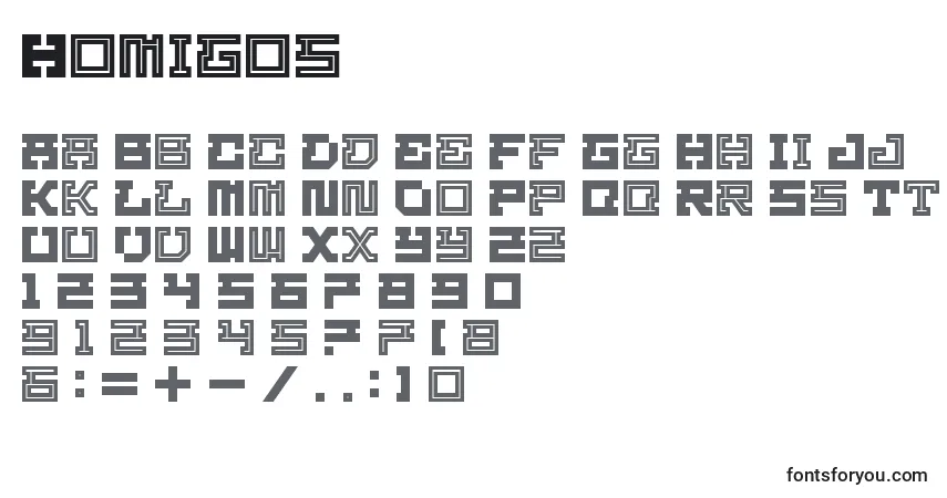 Schriftart Homigos – Alphabet, Zahlen, spezielle Symbole
