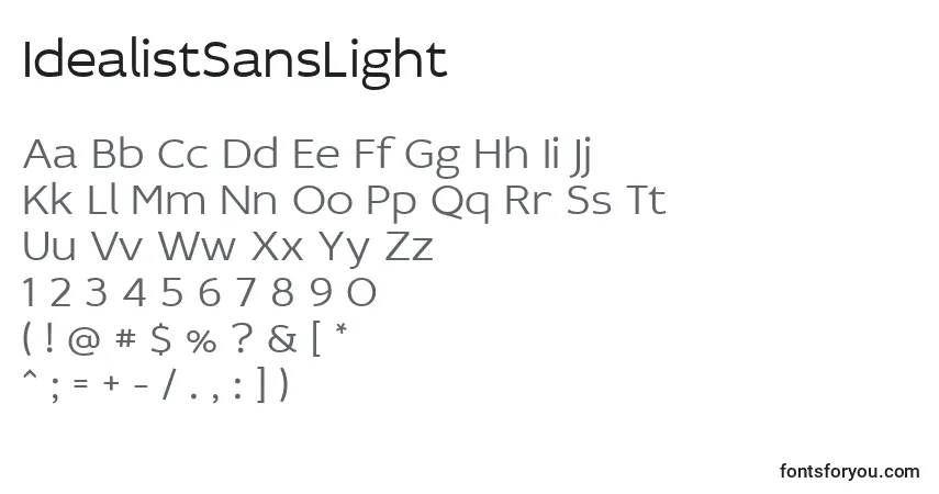 Шрифт IdealistSansLight (107021) – алфавит, цифры, специальные символы