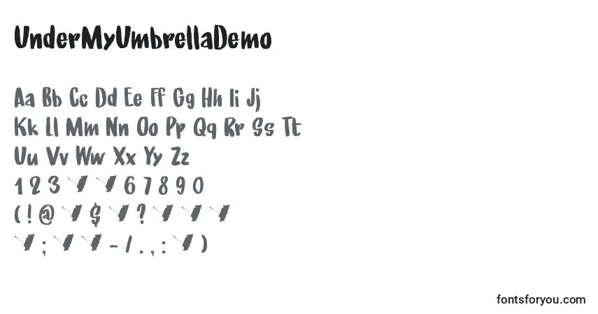 Schriftart UnderMyUmbrellaDemo – Alphabet, Zahlen, spezielle Symbole