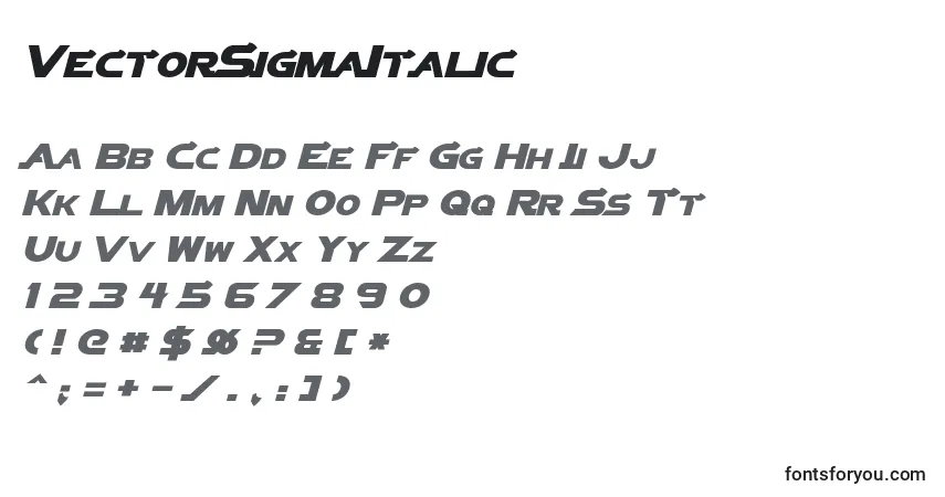 Fuente VectorSigmaItalic - alfabeto, números, caracteres especiales