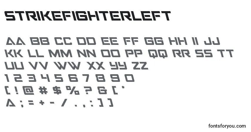 A fonte Strikefighterleft – alfabeto, números, caracteres especiais