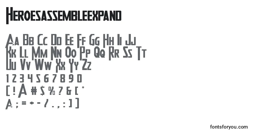 Schriftart Heroesassembleexpand – Alphabet, Zahlen, spezielle Symbole