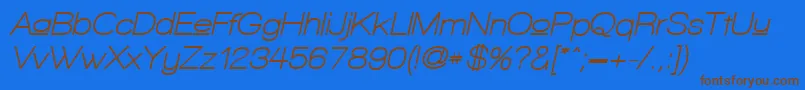フォントWalkwayUpperObliqueBold – 茶色の文字が青い背景にあります。