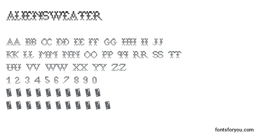 Czcionka Aliensweater – alfabet, cyfry, specjalne znaki
