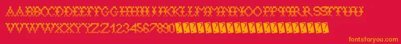 Aliensweater-Schriftart – Orangefarbene Schriften auf rotem Hintergrund