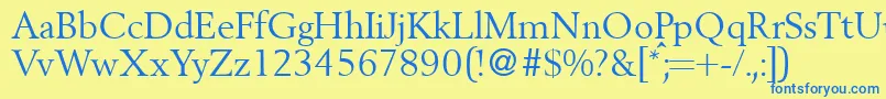 フォントBergoniadbNormal – 青い文字が黄色の背景にあります。