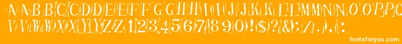 TicketCapitalsimpressed-Schriftart – Weiße Schriften auf orangefarbenem Hintergrund