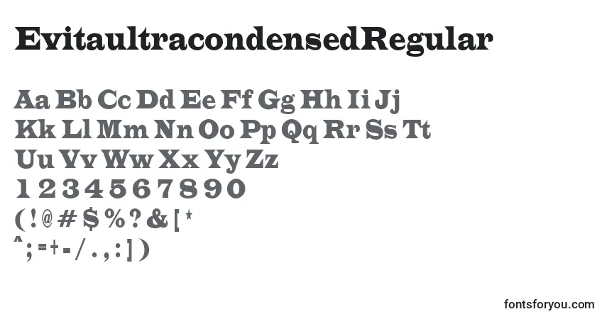 Czcionka EvitaultracondensedRegular – alfabet, cyfry, specjalne znaki