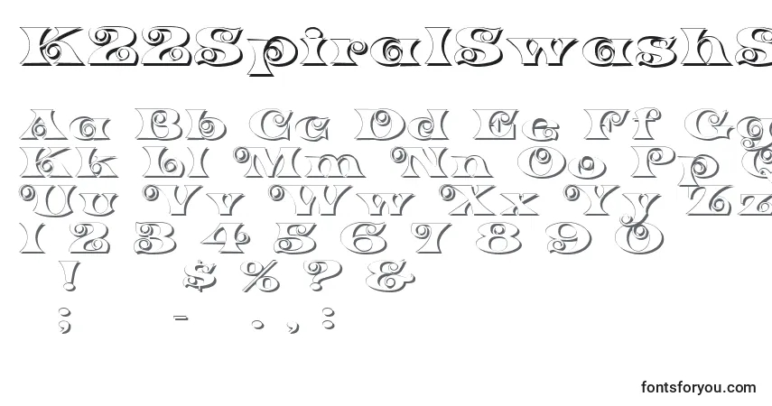 Шрифт K22SpiralSwashShadow – алфавит, цифры, специальные символы