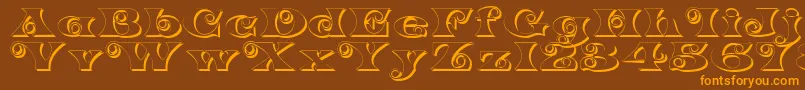 K22SpiralSwashShadow Font – Orange Fonts on Brown Background