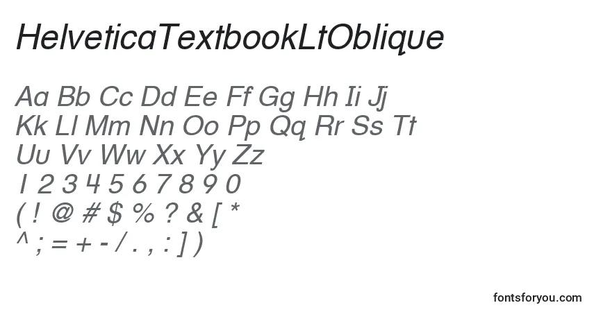 Schriftart HelveticaTextbookLtOblique – Alphabet, Zahlen, spezielle Symbole