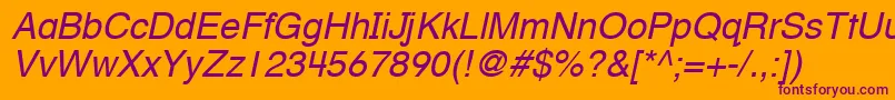 HelveticaTextbookLtOblique-Schriftart – Violette Schriften auf orangefarbenem Hintergrund