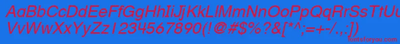 HelveticaTextbookLtOblique-fontti – punaiset fontit sinisellä taustalla
