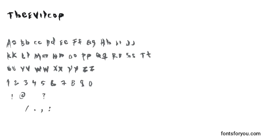 Czcionka TheEvilCop – alfabet, cyfry, specjalne znaki