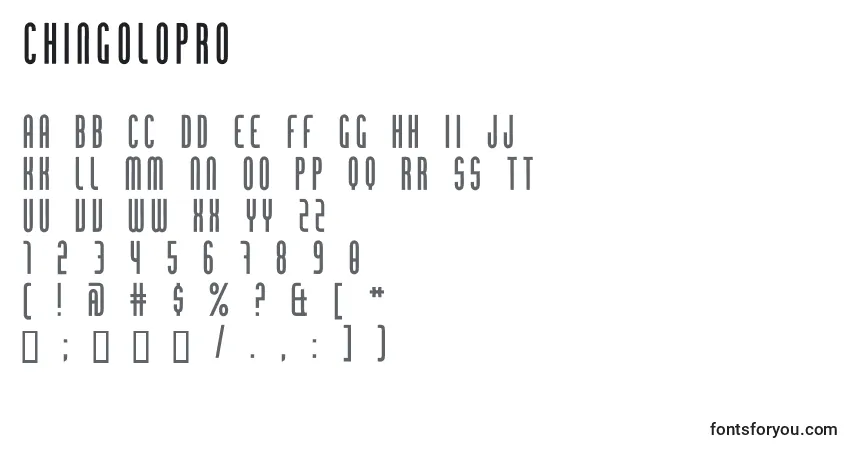 Czcionka ChingoloPro – alfabet, cyfry, specjalne znaki