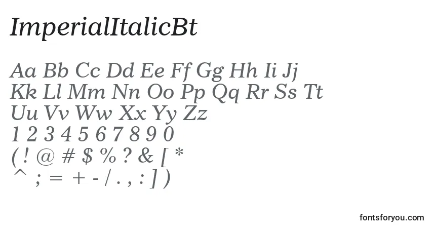 Шрифт ImperialItalicBt – алфавит, цифры, специальные символы